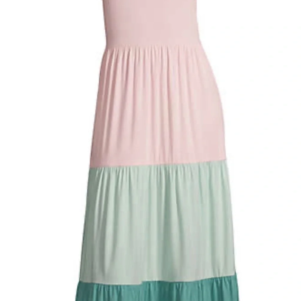 Lands End Sleeveless Tiered Ruffle Color Block Maxi Dress Women's Small pink NWT - Picture 10 of 10